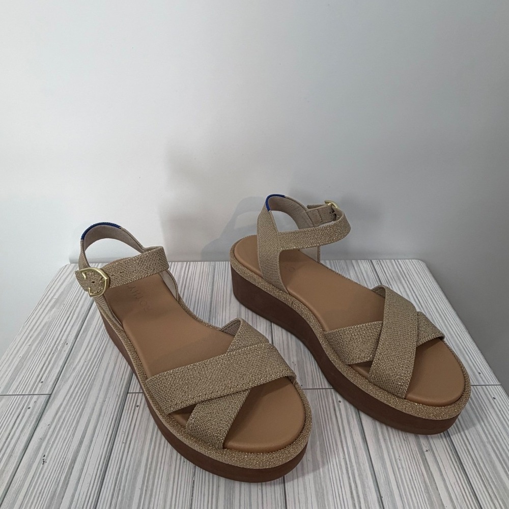 Rothy's The Criss-Cross Lightweight Weave Aurora Gold Platform Sandals 7.5 NEW